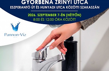 IVÓVÍZELLÁTÁS SZÜNETEL: a Zrínyi utca egy részén